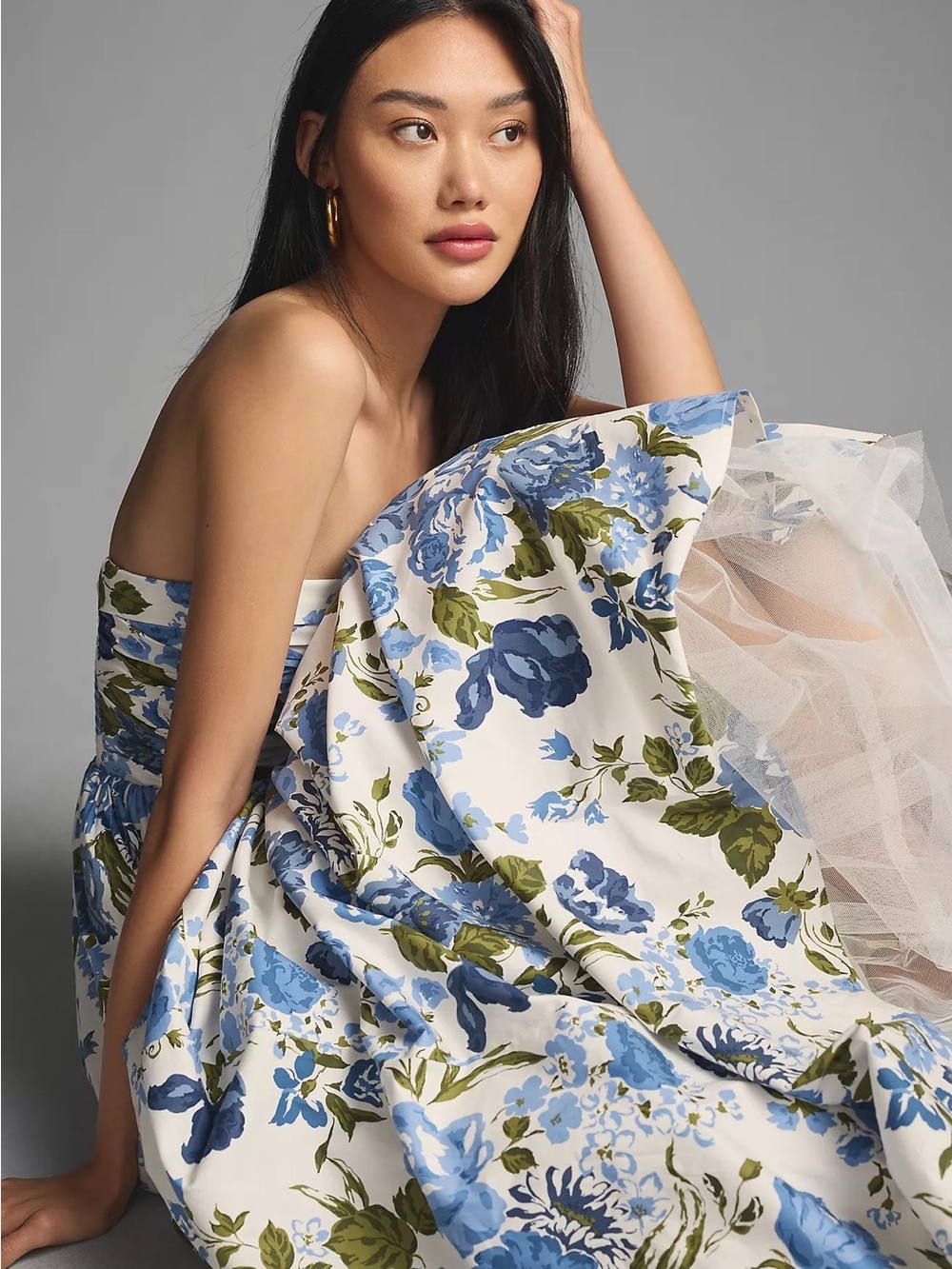 NWT Reformation Kastoria Strapless Floral Maxi Dress in White & Blue Size 2 - Picture 4 of 16